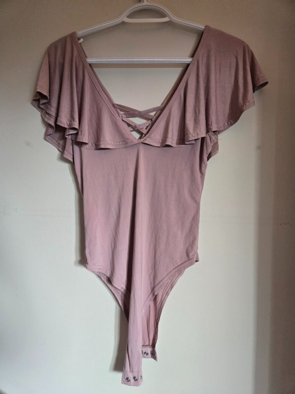 Soft Rose Pink Ballet-Style Draped Bodysuit - S/M
